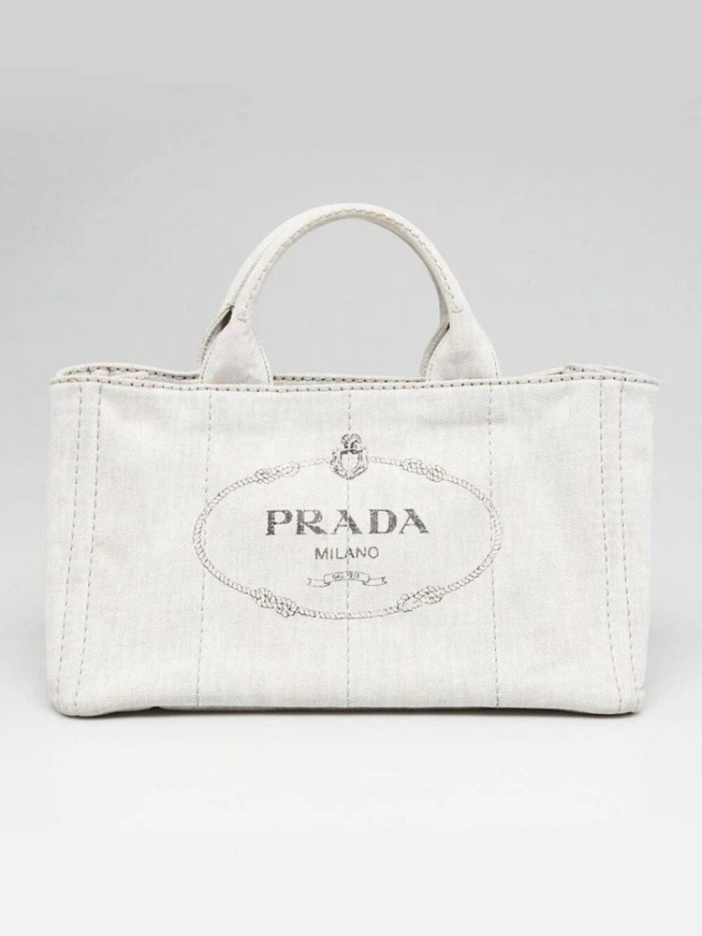 Prada Grey Canapa Denim Logo-Print Medium Tote Bag BN1877